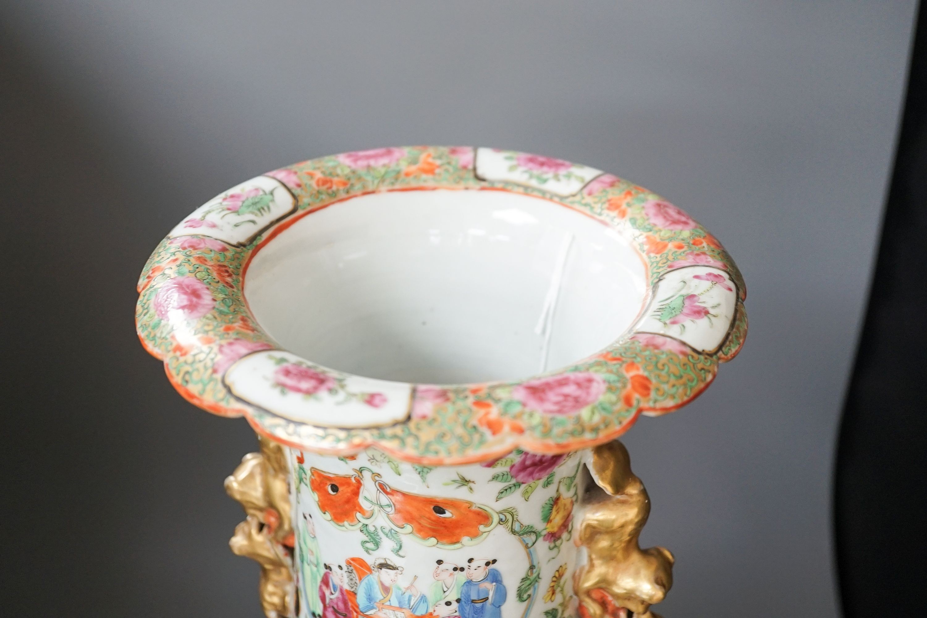 A large Chinese Canton decorated famille rose vase, 19th century, 59cm